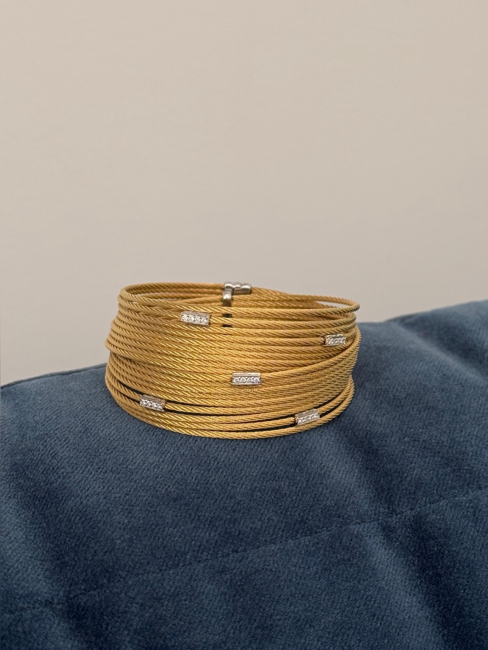 Alor  -White Gold and Gold Tone Stainless Steel Diamond Twist Cuff Bracelet